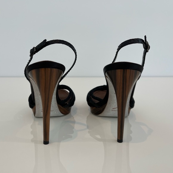 RENE CAOVILLA BLACK BROWN CRYSTAL SANDALS SIZE IT 37.5 / US 7.5 - Picture 14 of 16